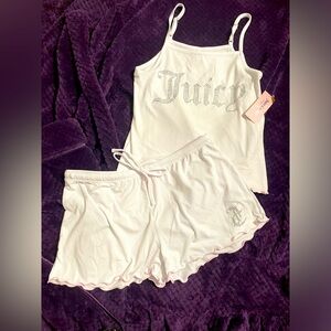 BNWT juicy couture pajama set white with light pink trim! Sz M